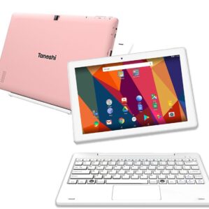 Tanoshi 2-in-1 Android Computer for Kids Ages 6-12, 10.1″ HD Display, 32 GB, Educational, Parental Controls (Pink)