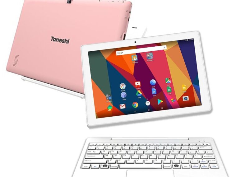 Tanoshi 2-in-1 Android Computer for Kids Ages 6-12, 10.1″ HD Display, 32 GB, Educational, Parental Controls (Pink)