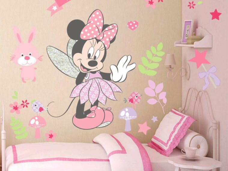 Minnie-Mouse-Wall-Stickers-Cartoon-Mural-Vinyl-Decals-Kids-Girls-Room-Decor